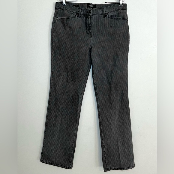 Talbots Gray Pinstripe Mid Rise Bootcut Dressy Denim Jeans Sz 12 - Picture 1 of 5